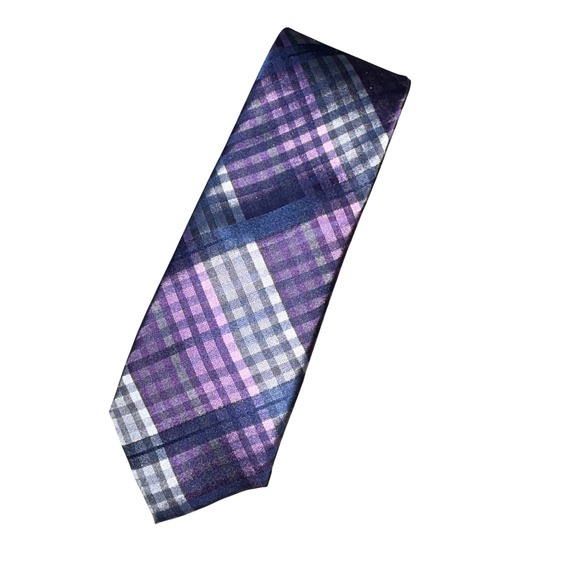 Awearness Kenneth Cole Other - Kenneth Cole Necktie OS Purple Plaid 100% Silk‎ Checkered Formal Mens NWT